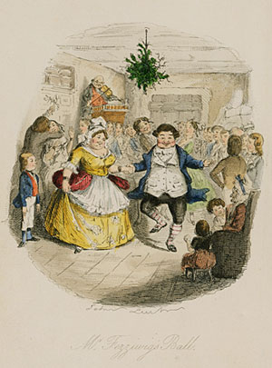 John Leech, detail, “Mr. Fezziwig’s Ball,” original watercolor illustration for Charles Dickens’s CHRISTMAS CAROL, first edition, 1843