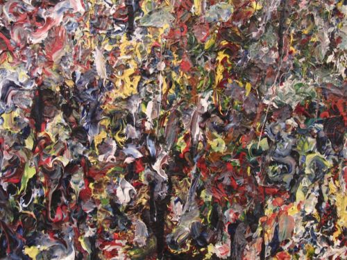 indoorsoutdoors Detail of Zeke Decker's untitled oil painting displays his style (photo by twi-ny/mdr)