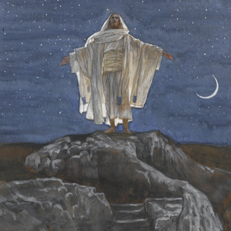 James Tissot, detail, "Jesus Goes Up Alone onto a Mountain to Pray," opaque watercolor over graphite on gray wove paper, 1886−94