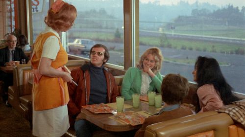 Jack Nicholson and Karen Black in Bob Rafelson's FIVE EASY PIECE Jack Nicholson places the most famous sandwich order in film history (Sony Pictures Repertory)