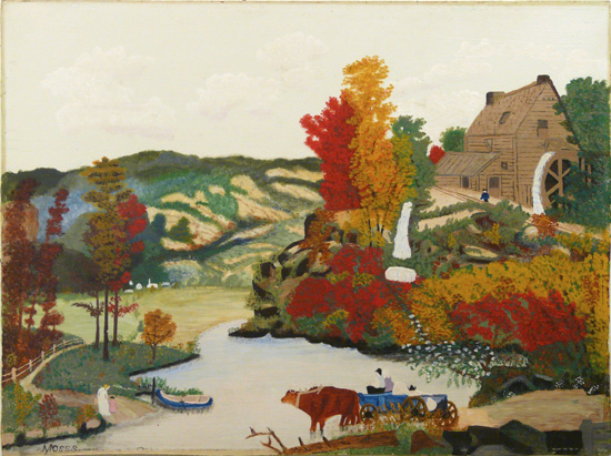 Anna Mary Robertson “Grandma” Moses, “When Leaves Turn,” oil on board, 1943 (© Grandma Moses Properties Co., New York)