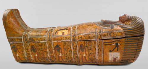 “Anthropoid Coffin of the Servant of the Great Place, Teti,” Egypt, from Thebes, circa 1339-1307 BCE, wood, painted box with lid in place