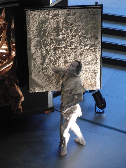 Koma emerges from the trailer and takes a slow walk in MoMA lobby (photo by twi-ny/mdr)