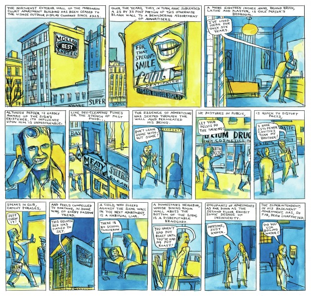 “Cole Pepser’s Bedroom” is one of many marvelous Ben Katchor strips that combine unique, old-fashioned characters and a changing consumer culture amid urban environments (© 2013 by Ben Katchor)