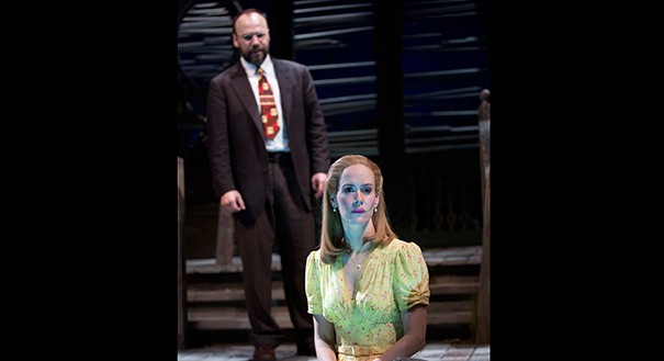 Matt experiences a bump in the road while wooing Sally in Roundabout revival (photo by Joan Marcus)