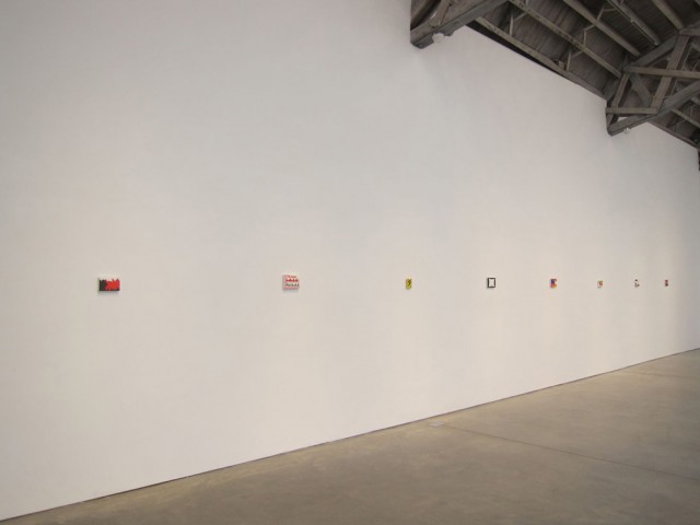 Eight small works are spread out along one long wall in Andrew Masullo’s show at Mary Boone (photo courtesy Mary Boone Gallery)