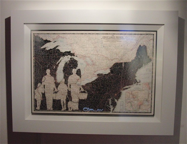 Installation includes geographic portraits made of cut maps emphasizing negative space (photo by twi-ny/mdr)