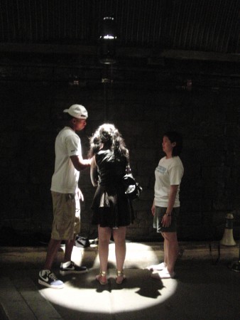 Visitors add their voice to affect light and sound in interactive tunnel installation (photo by twi-ny/mdr)