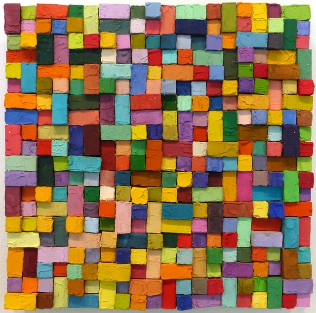 Carlos Estrada-Vega, “Jacoba,” wax, limestone dust, oil, olepasto, pigments on wood, 2015
