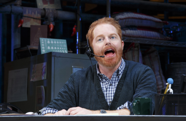 Sam (Jesse Tyler Ferguson) deal with some rather strange customers in FULLY COMMITTED (photo by Joan Marcus)