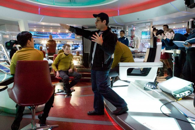 J. J. Abrams directs the crew of the Starship Enterprise, including Anton Yelchin as Ensign Pavel Chekov