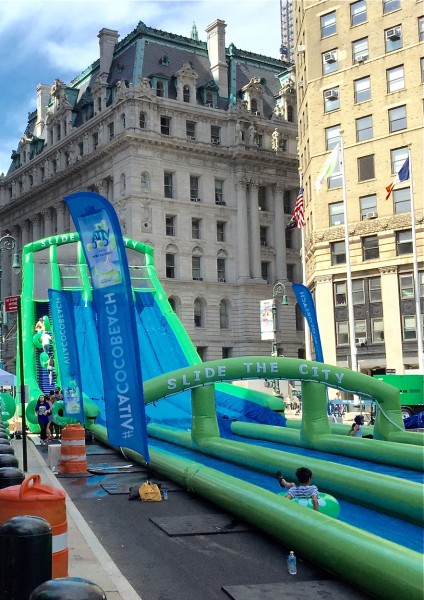 Giant slide is a highlight of Summer Streets program on Saturday mornings in August (photo by twi-ny/ees)