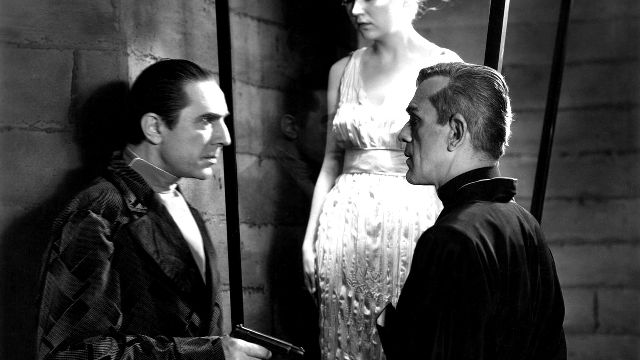 Bela Lugosi and Boris Karloff play longtime enemies in THE BLACK CAT