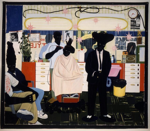 2.  Kerry James Marshall.  American, born Birmingham, Alabama 1955 De Style 1993 Acrylic and collage on canvas 8 ft. 8 in. × 10 ft. 2 in. (264.2 × 309.9 cm) Los Angeles County Museum of Art © Kerry James Marshall