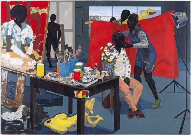 4.  Kerry James Marshall.  American, b orn Birmingham, Alabama 1955 Untitled (Studio) 2014 Acrylic on PVC panels 83 5/16 × 119 1/4 in . (211.6 × 302.9 cm) The Metropolitan Museum of Art Purchase, The Jacques and Natasha Gelman Foundation Gift, Acquisitions Fund and The  Metropolitan Museum of  Art Multicultural Audience Development Initiative Gift, 2015 © Kerry James Marshall.