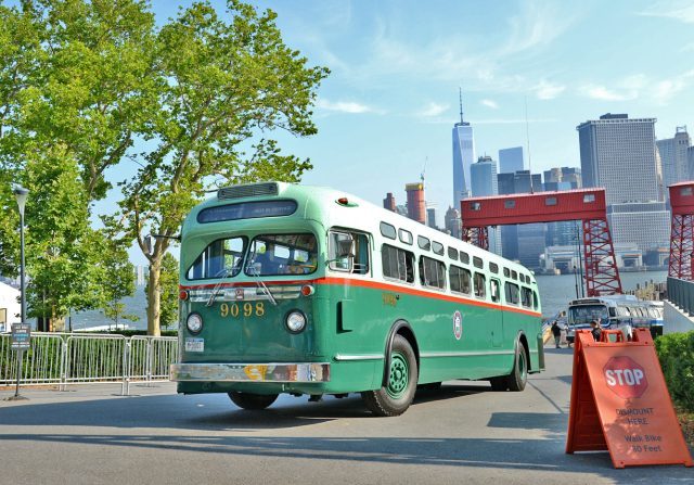New York Transit Museum Vintage Bus Bash pulls into Governors Island on Saturday (photo by Marc A. Hermann / MTA New York City Transit)