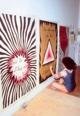 Judy Chicago Designing the Entry Banner for The Dinner Party, 1978 (courtesy of Through the Flower Archive)