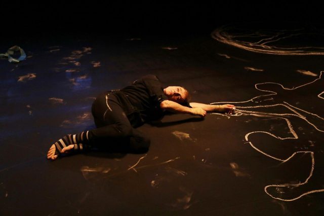 Performance artist John Kelly uses dance, music, drawing, film, photography, and more in Time No Line (photo by Theo Cote)