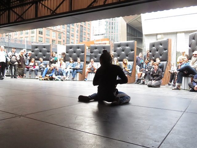 Roderick George performs to a surprised audience at Prelude to the Shed (photo by twi-ny/mdr)