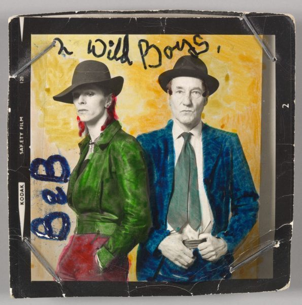 David Bowie with William Burroughs, February 1974. Photograph by Terry O'Neill with color by David Bowie. Courtesy of The David Bowie Archive. Image © Victoria and Albert Museum