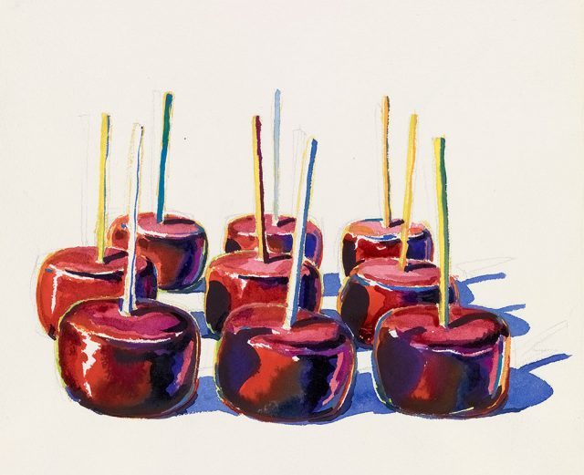 Nine Jelly Apples, 1964, watercolor and graphite. Yale University Art Gallery, Gift of George Hopper Fitch, B.A. 1932. Photography by Tony De Camillo. © Wayne Thiebaud/Licensed by VAGA, New York, NY