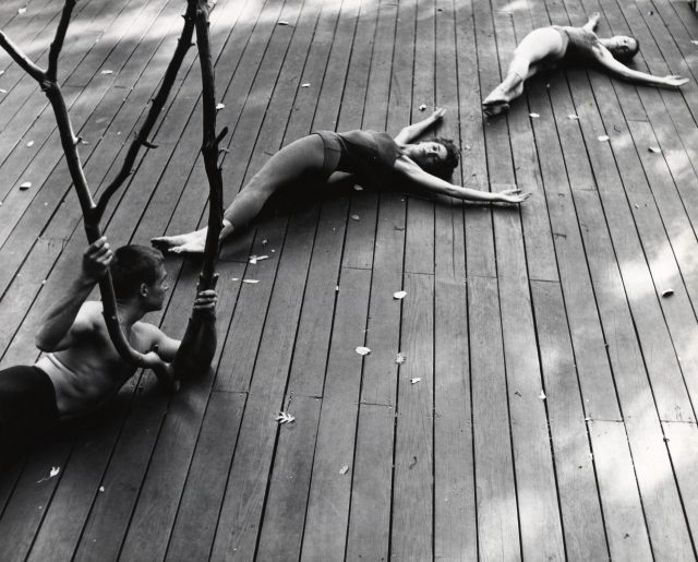 Anna Halprin. The Branch. 1957. Performed on the Halprin family’s Dance Deck, Kentfield, California, 1957. Performers, from left: A. A. Leath, Anna Halprin, and Simone Forti. Photo: Warner Jepson. Courtesy of the Estate of Warner Jepson